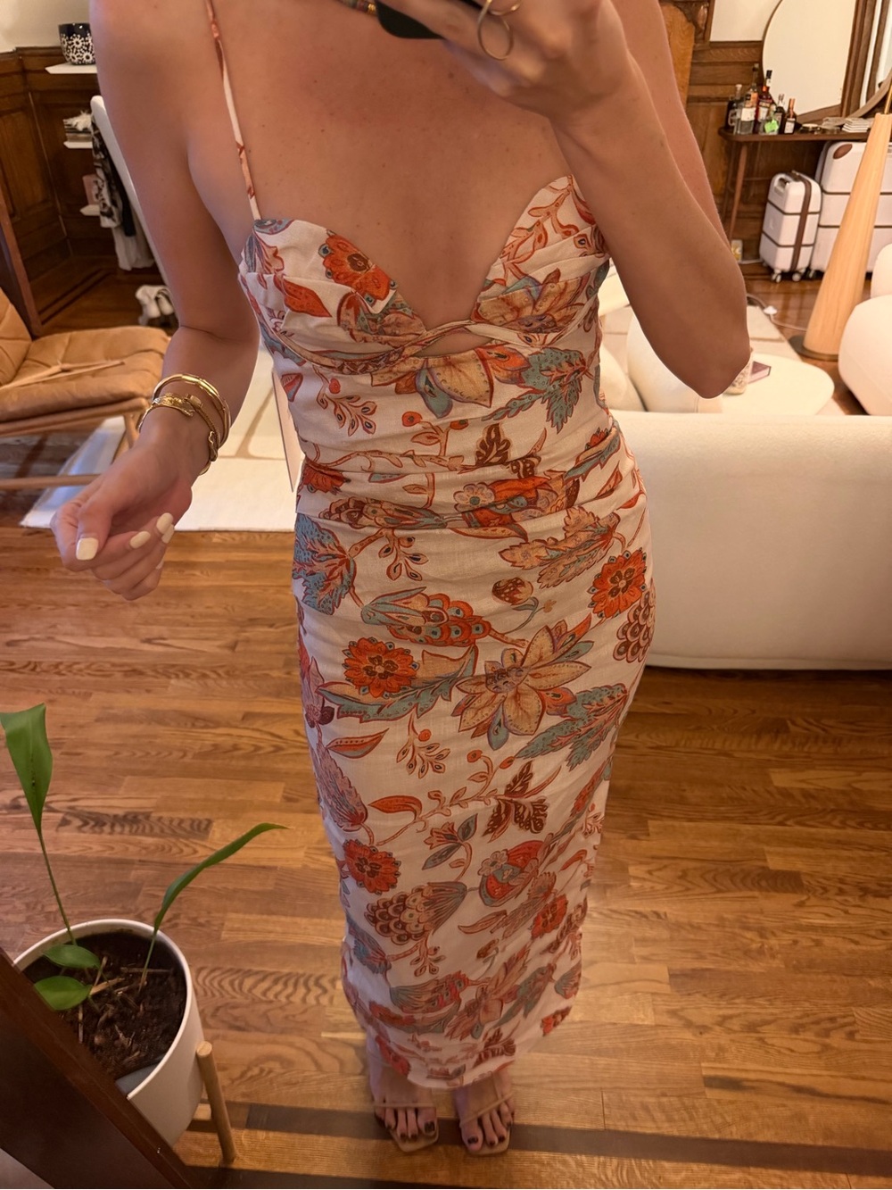 SIR the label cream maxi Dress with Orange Floral Print - US 4